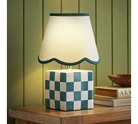 ValueLights Evie Ceramic LED Checkerboard Table Lamp With Scallop Shade - Teal