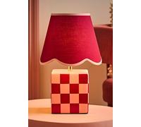 Evie Check Cube Table Lamp with Trim Linen Scallop Lamp Shade and Bulb ValueLights Burgundy One Size