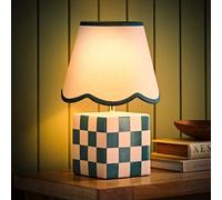 Evie Ceramic Cube Sage Green Trim Linen Scallop Lamp Shade Table Lamp & LED Bulb ValueLights Green One Size