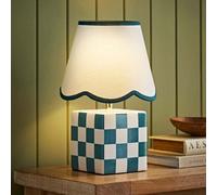 Valuelights Evie Forest Green Cube Checkered Base Ceramic Table Lamp With Scallop Tapered Shade - Led Bulb Included