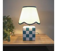 Valuelights Evie Pair Of - Forest Green Cube Checkered Base Ceramic Table Lamp With Scallop Tapered Shade - Led Bulbs Included