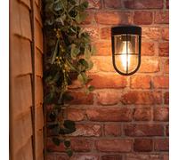 MiniSun | Modern Matt Black Lantern Clear Glass Wall Light Fitting | Outdoor Wall Lights, Home Décor & Improvement Essential | Includes Bulb