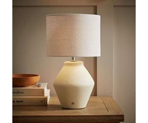 ValueLights Finn Ceramic LED Rechargeable Table Lamp With Linen Shade - Cream