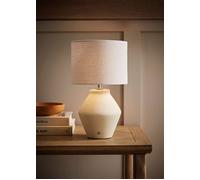 Valuelights Finn Cream Ceramic Rechargeable Table Lamp With Linen Drum Shade Cream