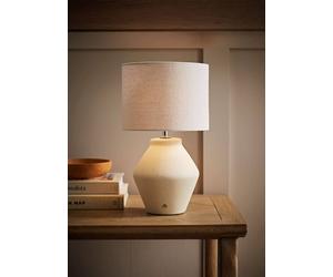 Valuelights Finn Cream Ceramic Rechargeable Table Lamp With Linen Drum Shade Cream