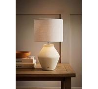 Valuelights Finn Cream Ceramic Rechargeable Table Lamp With Linen Drum Shade Cream