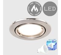 Valuelights Fire Rated Brushed Chrome Tiltable Gu10 Recessed Ceiling Downlight - Includes 5W Led Bulb 6500K Cool White