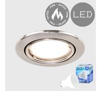 Valuelights Fire Rated Brushed Chrome Tiltable Gu10 Recessed Ceiling Downlight - Includes 5W Led Bulb 3000K Warm White