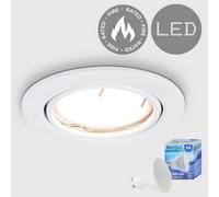 MiniSun | Fire Rated Gloss White Tiltable GU10 Recessed Ceiling Downlight | LED Bulbs, Home Décor & Improvement Essential | Includes 5W LED Bulb [3000K Warm White]