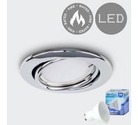MiniSun | Fire Rated Polished Chrome Tiltable GU10 Recessed Ceiling Downlight - Complete with a 5w LED Bulb [3000K Warm White] | Downlights & Home Improvements Essential