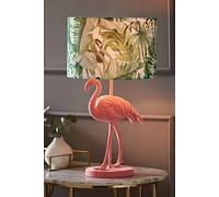 ValueLights | Pink Velvet Flamingo Bedside Table Lamp with Tropical Palm Leaf Drum Lampshade Animal Retro Bedroom Living Room Hallway Light | Table Lamps & Home Improvements Essential