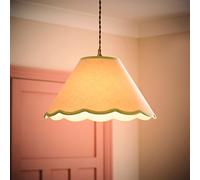 Valuelights Florie Large Easy Fit Natural Linen Tapered Light Shade With Green Scallop Trim And Bulb (D)41Cm