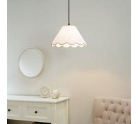 ValueLights | Large Easy Fit Natural Linen Tapered Light Shade with Pink Scallop Trim | Lamp Shades, Home Décor & Improvement Essential | Includes Bulb | 41cm Shade Width