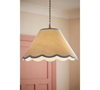 ValueLights | Large Easy Fit Natural Linen Tapered Light Shade with Blue Scallop Trim | Lamp Shades, Home Décor & Improvement Essential | Includes Bulb | 41cm Shade Width