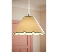 ValueLights | Large Easy Fit Natural Linen Tapered Light Shade with Green Scallop Trim | Lamp Shades, Home Décor & Improvement Essential | Includes Bulb | 41cm Shade Width