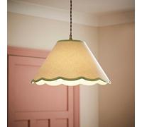 ValueLights | Large Easy Fit Natural Linen Tapered Light Shade with Green Scallop Trim for Ceiling Floor Table Lamp | Shades & Home Improvements Essential | 41cm Shade Width