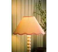 Valuelights Florie Natural Linen Small Taper Scallop Pastel Trim Lamp Shade & Bulb In Pink Pink