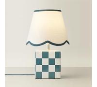 ValueLights | Forest Green Cube Checkered Base Ceramic Table Lamp with Scallop Tapered Lampshade Bedside Light | Table Lamps & Home Improvements Essential