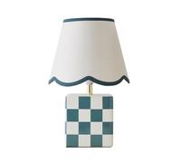 Evie Ceramic Cube Sage Green Trim Linen Scallop Lamp Shade Table Lamp & LED Bulb ValueLights Green One Size