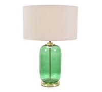 ValueLights | Forest Green Glass and Gold Detail Table Lamp with Cream Drum Shade | Home Décor, Bedside & Desk Lamp | Includes Bulb