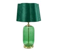 ValueLights | Forest Green Glass and Gold Detail Table Lamp with Velvet Scallop Shade Living Room Bedroom Light | Table Lamps, Home Décor & Improvement Essential