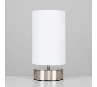 ValueLights Francis Brushed Chrome Dimmable Touch Table Lamps with Fabric Shade in White ValueLights White