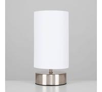 ValueLights Francis Brushed Chrome Dimmable Touch Table Lamps with Fabric Shade in White ValueLights White