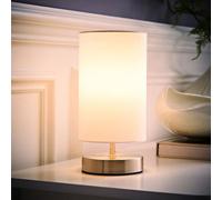 ValueLights Francis Brushed Chrome Dimmable Touch Table Lamps with Fabric Shade in White ValueLights White