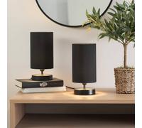 ValueLights | Matt Black Cylinder Touch Dimmer Table Lamp with Black Fabric Shade | Home Décor, Bedside & Desk Lamp