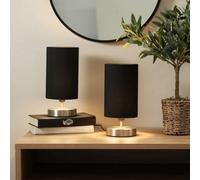 ValueLights Francis Pair of Brushed Chrome Dimmable Touch Table Lamps with Bulbs in Black ValueLights Black