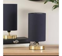 ValueLights | Brushed Gold Cylinder Touch Dimmer Table Lamp with Navy Blue Fabric Shade | Home Décor, Bedside & Desk Lamp | Includes Bulb