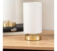 ValueLights | Brushed Gold Cylinder Touch Dimmer Table Lamp with White Fabric Shade | Home Décor, Bedside & Desk Lamp