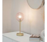 Valuelights Frenchie Brushed Gold Metal Table Lamp With Pink Tinted Glass Globe Shade - Led Bulb Included
