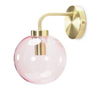 Valuelights Frenchie Brushed Gold Metal Wall Light With Pink Tinted Glass Globe Shade