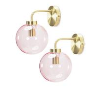 Valuelights Frenchie Pair Of - Brushed Gold Metal Wall Light With Pink Tinted Glass Globe Shade