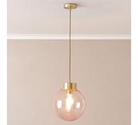 ValueLights Frenchie Pink Glass Globe Brush Gold Capped Ceiling Light