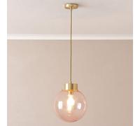 Frenchie Pink Glass Globe Brushed Gold Capped Ceiling Pendant Light with Bulb ValueLights Pale Pink One Size