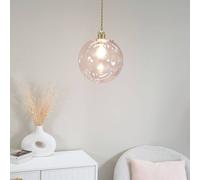 ValueLights | Pink Tinted Glass Globe Easy Fit Ceiling Light Shade with Brushed Gold Trim | Lamp Shades, Home Décor & Improvement Essential | Includes Bulb | 25cm Shade Width