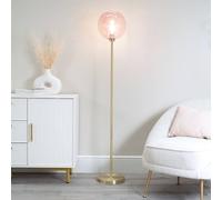 Valuelights Frenchie Pink Tinted Glass Globe Gold Stem Floor Lamp With Led Bulb Pink