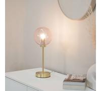 Valuelights Frenchie Brushed Gold Metal Table Lamp With Pink Tinted Glass Globe Shade - Led Bulb Included