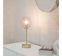 ValueLights Frenchie Pink Tinted Globe Gold Stem LED Table Lamp - Size: 41 x 15 x 15cm - Wilko