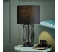 Valuelights Gabbia Black Wire Cage Metal Bedside Dimmer Touch Table Lamp With Fabric Drum Lampshade