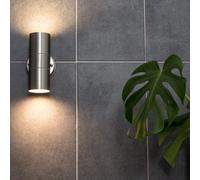 Valuelights Gainsford Pair Of - Brushed Chrome Outdoor Garden Up/down Security Wall Lights - Ip44 Rated With Led Bulb