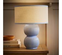 ValueLights | Gemma Linen with Blue Trim Drum Lamp Shade Stacked Ribbed Blue Glazed Table Lamp | Table Lamps, Home Décor & Improvement Essential