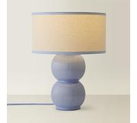 ValueLights | Gemma Linen with Blue Trim Drum Lamp Shade Stacked Ribbed Blue Glazed Table Lamp | Table Lamps, Home Décor & Improvement Essential