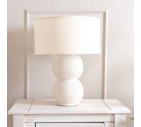 ValueLights | Gemma Linen with Cream Trim Drum Shade Stacked Ribbed Cream Glazed Table Lamp | Table Lamps, Home Décor & Improvement Essential