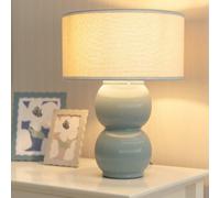 ValueLights Gemma Green Trim Shade Linen with Stacked Ribbed Green Glazed LED Table Lamp - Size: 42.5 x 32 x 32cm - Wilko