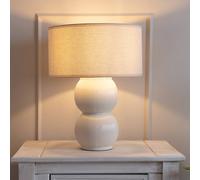 Valuelights Gemma Linen With Trim Drum Lamp Shade Stacked Ribbed Glazed Table Lamp In Cream Cream
