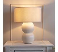 ValueLights Gemma Cream Linen with Trim Shade Ribbed Table Lamp & Bulb