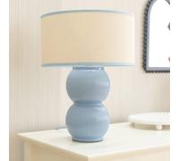 ValueLights | Gemma Linen with Blue Trim Drum Lamp Shade Stacked Ribbed Blue Glazed Table Lamp | Table Lamps, Home Décor & Improvement Essential